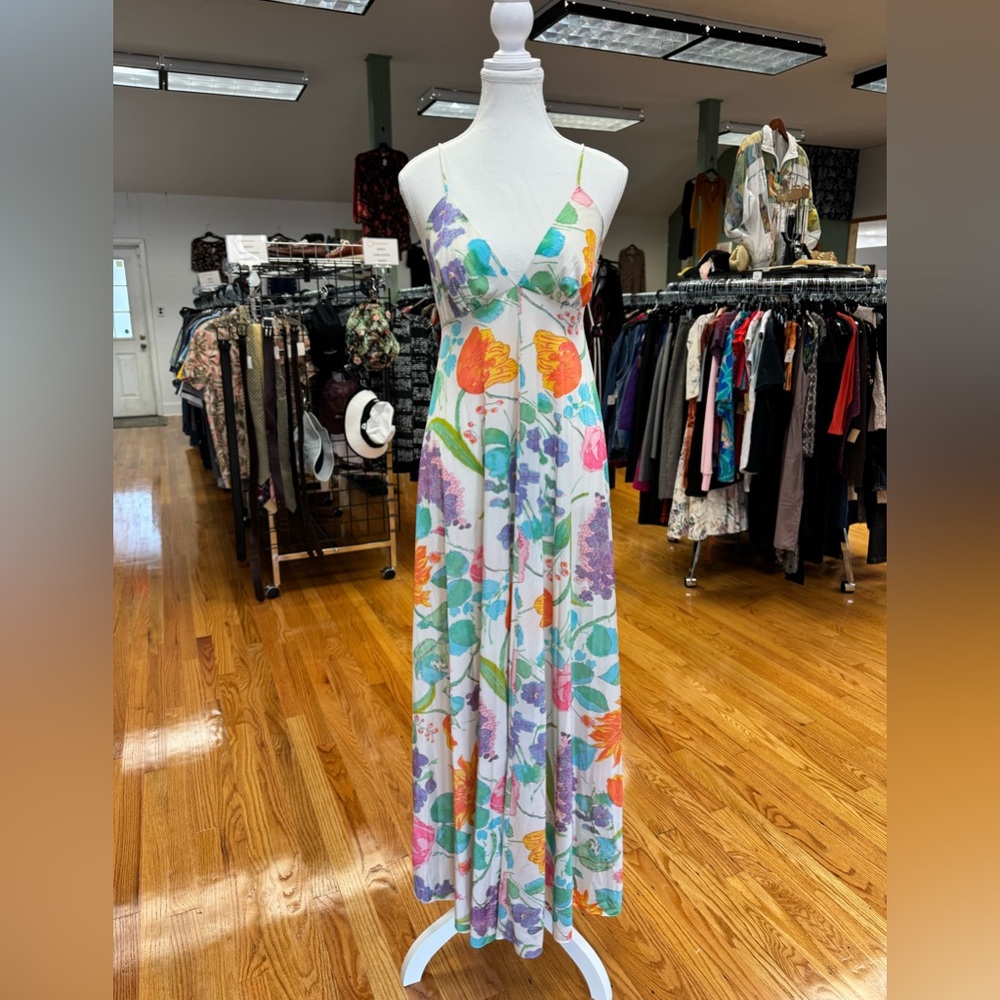 RARE Vintage Vanity Fair Floral Maxi Satin Slip Dress Lingerie Fairycore Cottage